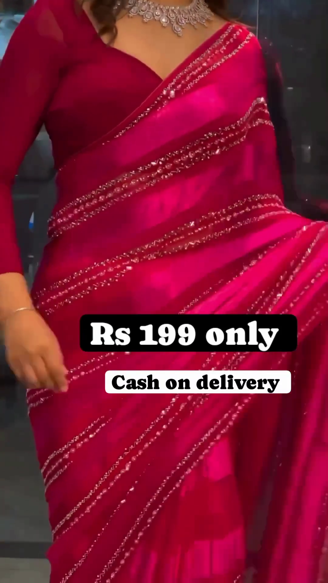 Magenta Radiance: Sequined Striped Satin-Sark Saree Set - Image 6