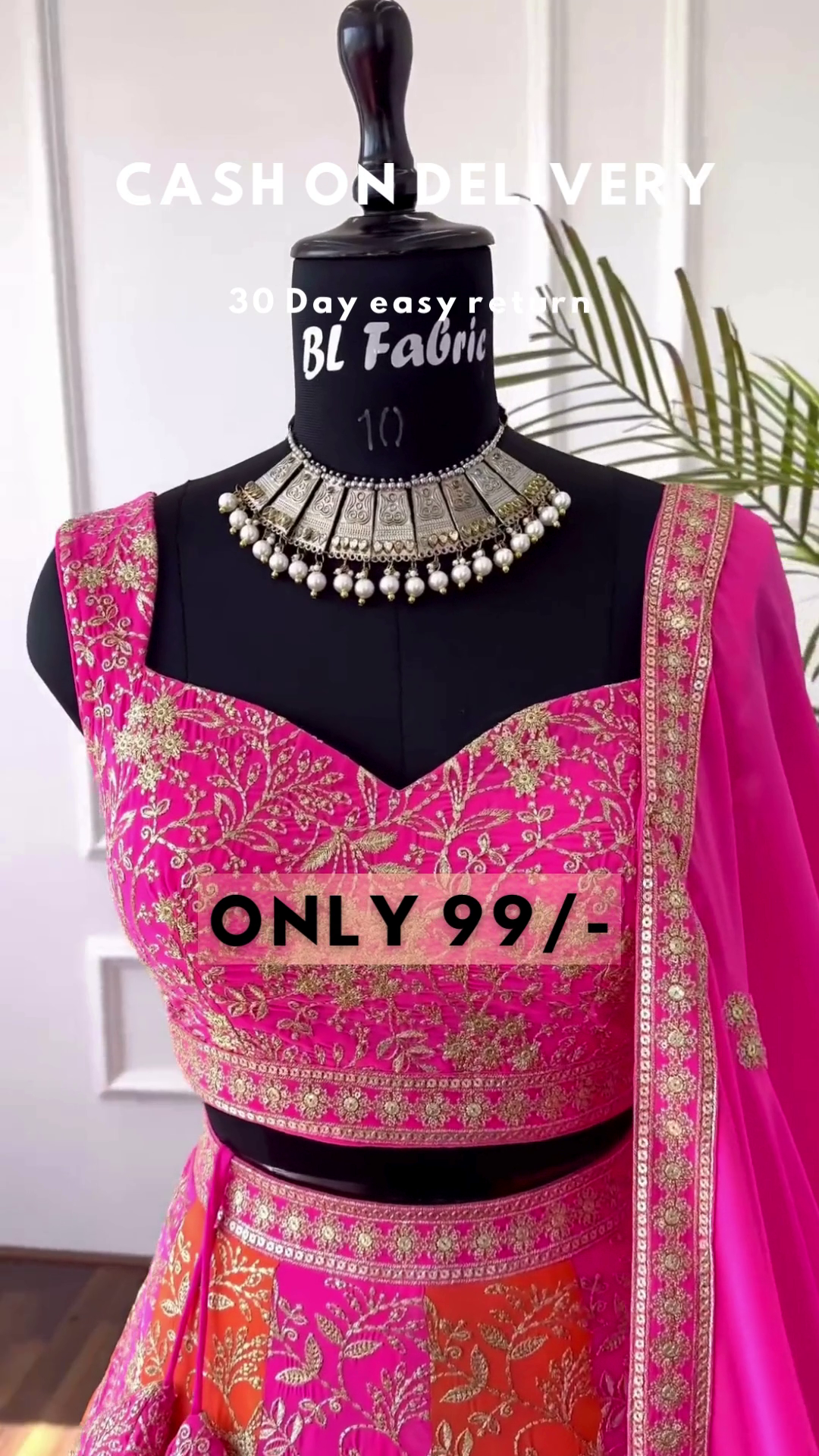 Sunset Blossom: Zari Embroidered Pink & Orange Lehenga Choli Set - Image 5