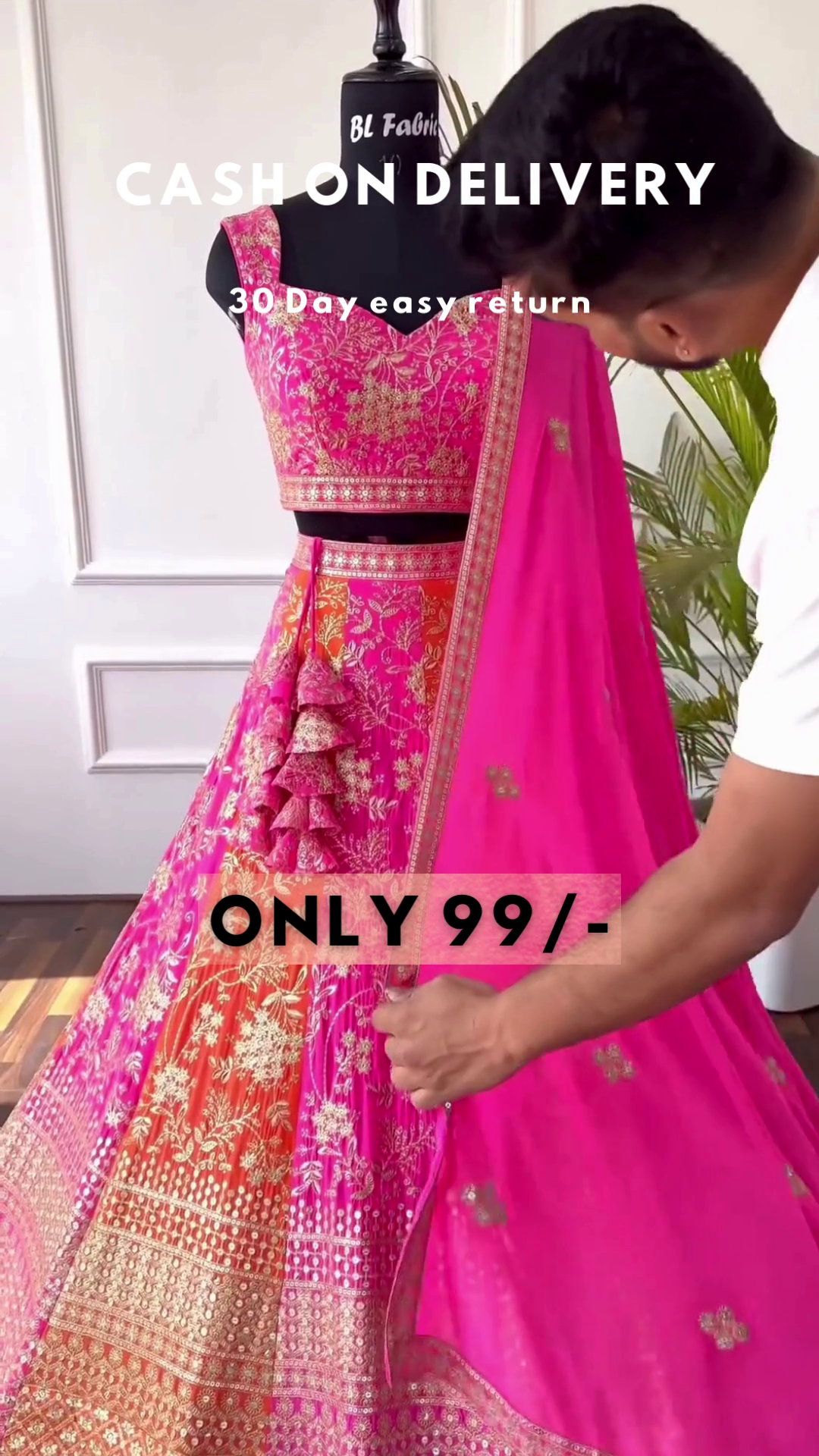 Sunset Blossom: Zari Embroidered Pink & Orange Lehenga Choli Set - Image 4