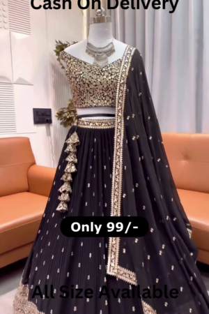 Midnight Shimmer: Heavily Sequined Black & Gold Lehenga Choli Set